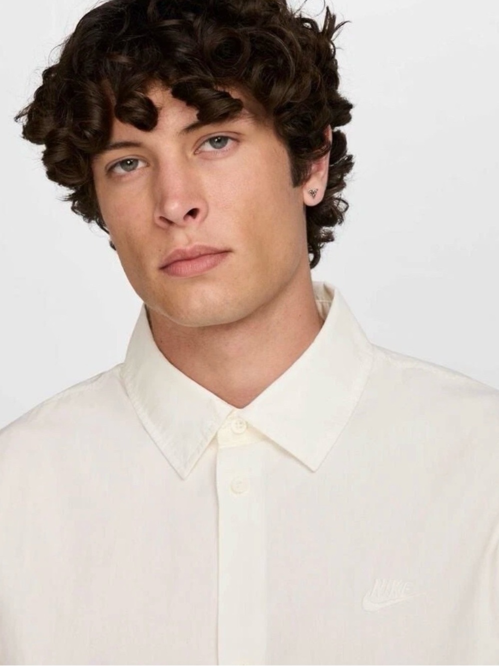 Nike Men's Club Oxford Woven Short-Sleeve Button-Down Shirt White Cream